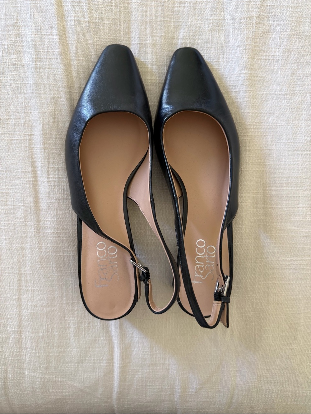 Franco Sarto Black Leather Square-Toe Slingback Heel
